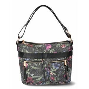 Floral Print Faux Leather Tote Crossbody Bag Multi Compartment
